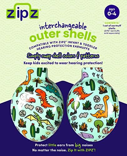 Zipz Baby & Toddler Earmuffs плус 1 Дополнителен сет на дино школки-иновативен дизајн-Променете ги боите со магнетни школки-слушалки