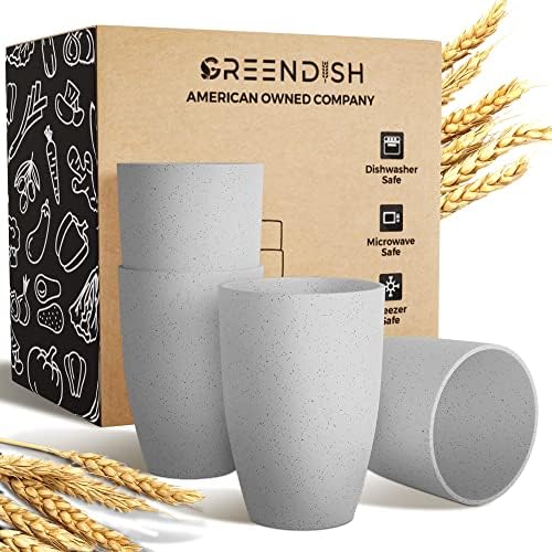 Комплет за слама од пченица од 4 - 12oz чаши за пиење за деца и возрасни - природни пластични чаши од пченица за еднократно машина за миење