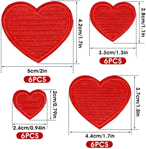 Прасако 24 парчиња црвено срце облик железо на закрпи, симпатична железо-лепенка извезена шива на закрпи Апликација за декорација за поправка на