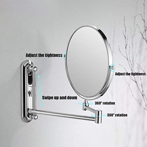 Огледала за шминка, метал монтиран со wallидови, врамени 360 ° вртење на огледало за бања, двострано козметичко огледало за огледало за