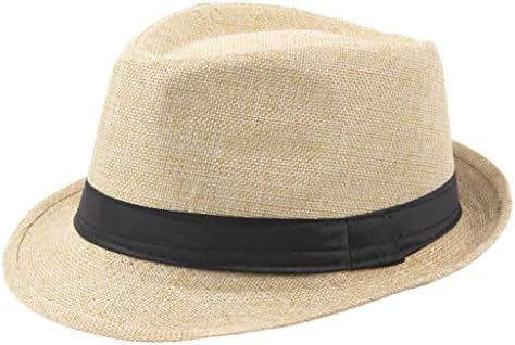 Џез капа за мажи Унисекс класичен 20 -ти федори Хет Обичен ленен ленен капачиња на отворено кадрава слама капи.
