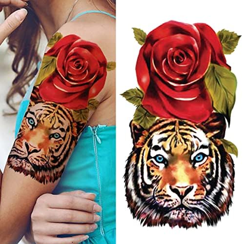 Hifasi привремени тетоважи 6 парчиња крст лав Привремена тетоважа за жени мажи возрасни череп тигар волк шума налепница црна реална демон тетоважа