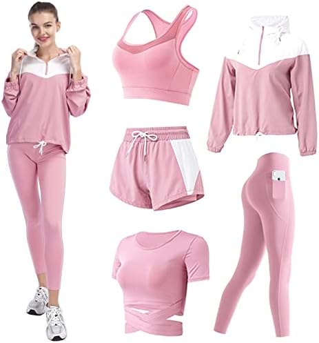 Облеки за тренингот Qiankoy Поставени за жени 5 парчиња тренерки постави јога тенис атлетска активна облека