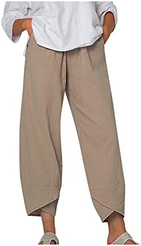 Fireе женски плус со големина Постелнини панталони лето случајно лабава лабава памук и постелнина извезена печатење широки панталони