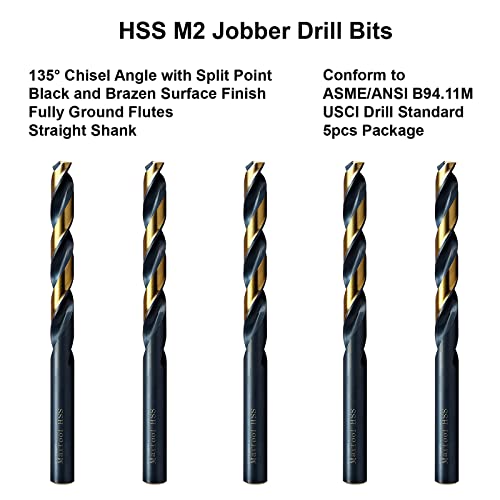 MaxTool 7/16 5 парчиња Идентични битови со должина на работни места HSS M2 Twist Dript Bits Целосно црни и бронзени вежби со права шипка; JBF02H10R28E5