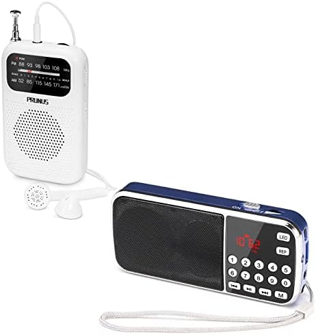 Prunus J-189 Bluetooth AM FM радио, мало преносно радио со џеб со двоен звучник тежок бас, Prunus J-777 Pocket Radios Protable Am FM