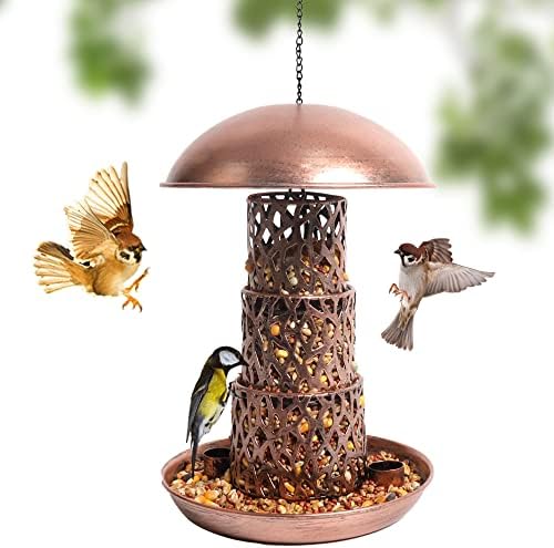 Vghelo диви птици фидери за виси на отворено, метални фидери за семе од бакар птици, уникатен фидер за виси птици за задниот двор