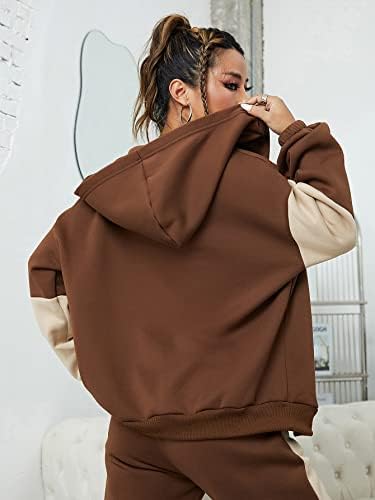 SweatyRocks женски обичен долг ракав со долги ракави печатено поштенски качулка јакна од џемпер
