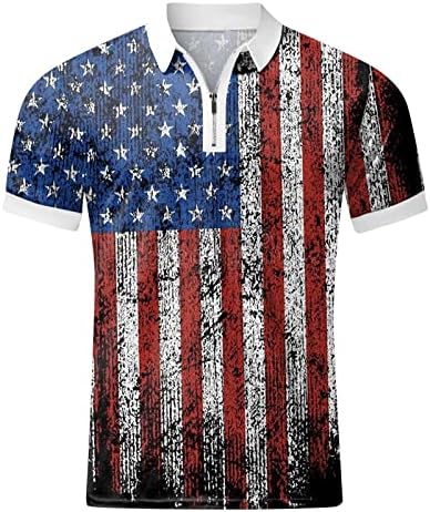 Полови кошули со знаме на САД за мажи 4-ти јули патриотски маици летни обични гроздобер кратки ракави голф спортски поло