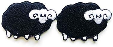 Сет од 2 мали мини овци животно животно диво јагнешко црно боја шие железо на везена апликација знак знак за лепенка костум за облека