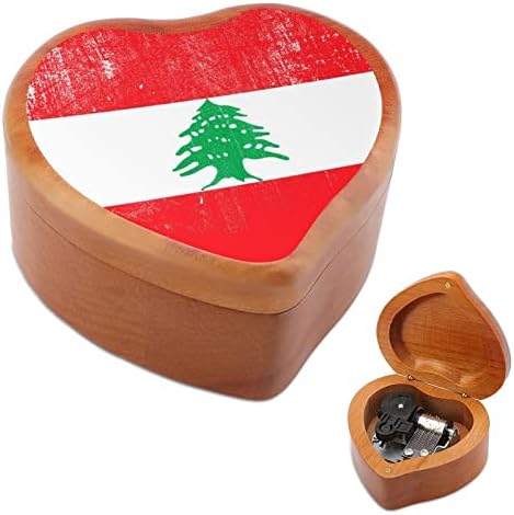 Гроздобер Либанско знаме срце Музички кутија Дрвени музички кутии Најдобар подарок за годишнината Божиќ роденден