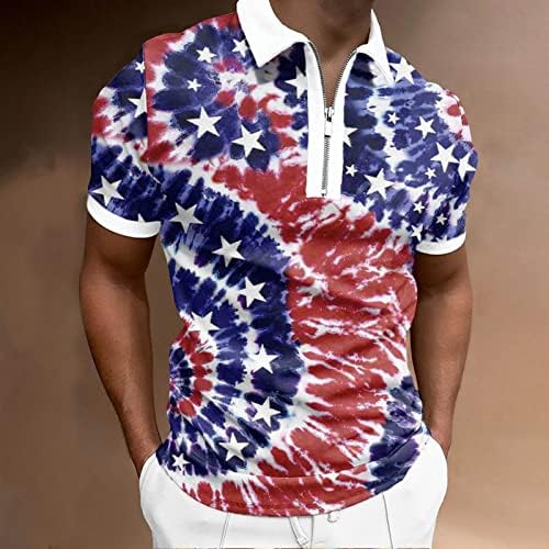 Полови кошули со знаме на САД за мажи патриотски 4-ти јули маици летни обични кратки ракави гроздобер голф спортови Полос