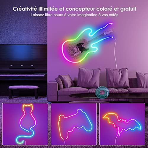 Zuukoo Neon LED LED ленти светла, силиконски повеќебојни RGB LED -светла за промена на јажето со музика со музика, водоотпорен флексибилен