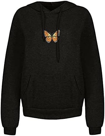 Женска долга ракав пеперутка печатена печатена качулка за џемпери дуксер Шерпа пуловер дуксер џемпери меки