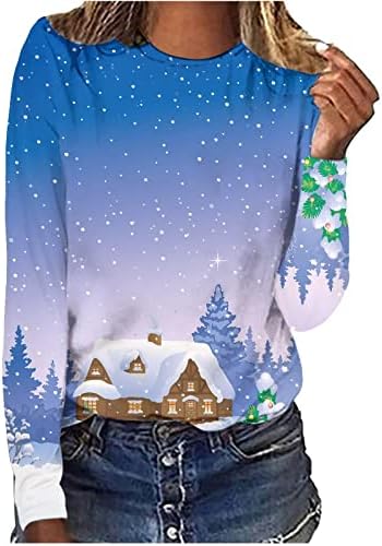 Божиќни кошули за жени 3D неонски сијалички за печатење џемпери лабави се вклопуваат кошули со долг ракав фенси грда Божиќен џемпер