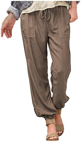 Lcepcy женски модни еластични панталони за џеб на половината, лабава валкана панталони за нозе, обични панталони