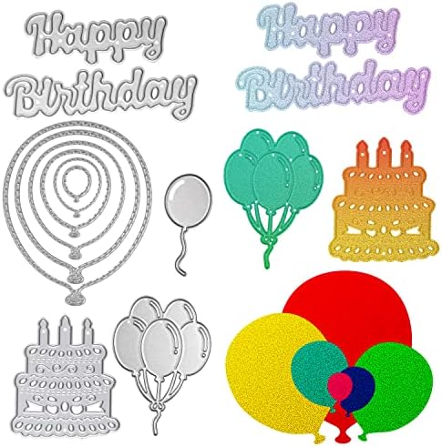Kinbom 5 парчиња умираат исечоци за правење картички, среќен роденден сечење умира балони роденденска торта сечење мувла метал втиснување