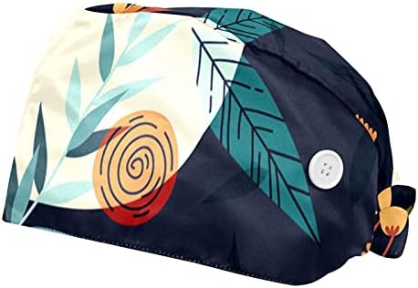 Deyya 2 пакувања Работно капаче со копче и џемпери за жени со долга коса прилагодлива вратоврска за вратоврска цветна шема