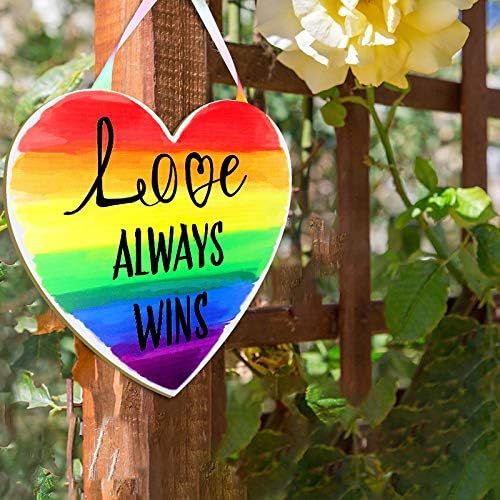 JETEC Rainbow Gride Sign Loveубовта секогаш победи дрвена врата знак декор добредојден wallиден знак украс геј гордост ЛГБТ гордост за затворено