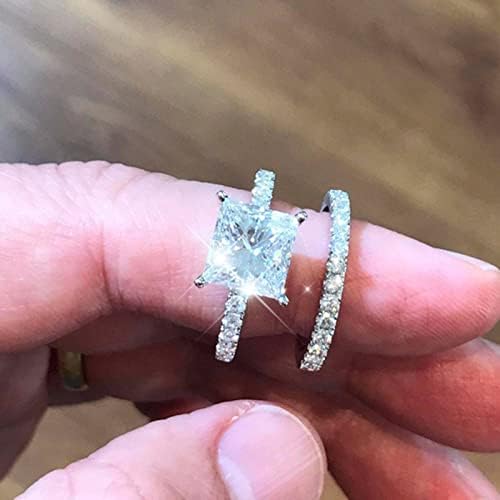 Квадратна сребрена кубна цирконија невестинска прстен за ангажман на рингони со целосен дијамант цирконија солитер прстен 5 11 дами
