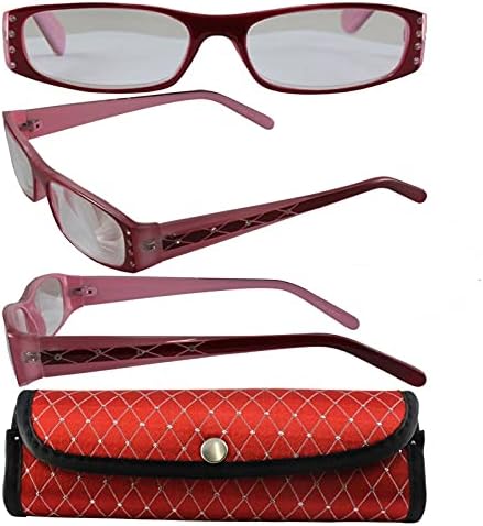 Женски Очила За Читање Со Голема Моќност: Црвена И Розова Рамка И Соодветна Кутија +5.00 Асферични Леќи За Зголемување
