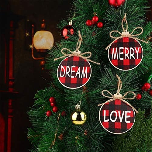18 парчиња Божиќни дрвени украси Поставете тафало карирани Божиќни висечки украси што висат занаети дрвени ознаки за Божиќни дрвја