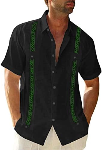 Кубански џвајабера кошули за мажи Мексикански стил Краток/долг ракав Постелнина на плажа копче надолу кошули за мажи