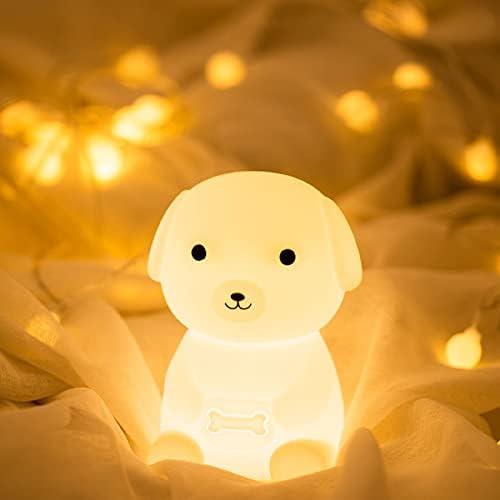 Qanyi кученце куче ноќно светло за деца, менување на бојата LED симпатична силиконска расадник за силикони ноќно светло светло куче, ламба