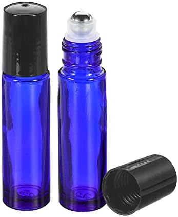 Шишиња со ролери од 10 мл, 3 пакувања стакло есенцијално масло од топка со пластични контејнери со капакот, сина боја, сина