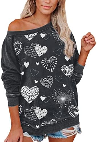 Женска loveубов срце дуксер тинејџерски в Valentубени кошула loveубов срце писмо печатено џемпер за џемпери, обични врвови на врвови,