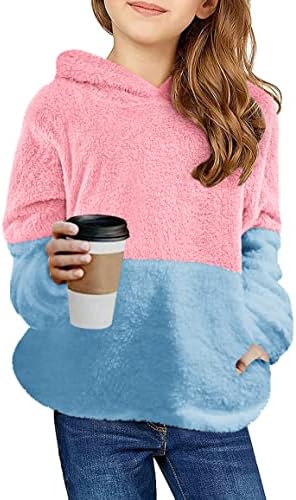 Greatchy Girls Fuzzy Sherpa Fleece Holdies Sweatshirts топло лабава лабава долга ракав пулверна надворешна облека со џебови зима