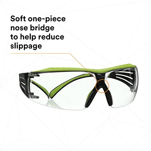 Безбедносни очила од 3М, Securefit 400X, ANSI Z87, анти-магла против гребење јасни леќи, зелена и црна рамка, чувар на веѓите,