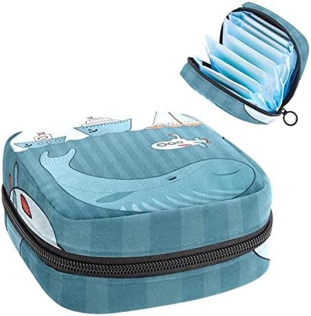 Период торба, санитарна торба за складирање на салфетка, торбичка за периоди, торба за шминка за патувања, сина чамец кит риба шема