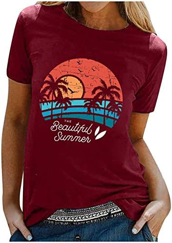 Лето Топ кратка маица за ракави за летни блузи од летна блуза плажа печатена женска блуза за жени