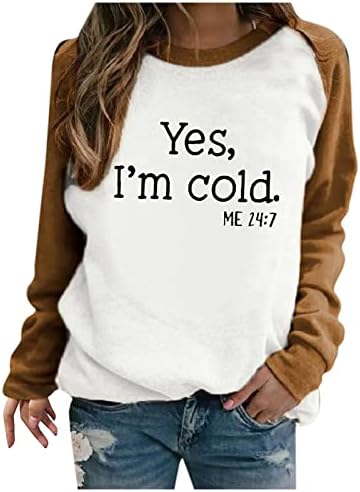 Да, јас сум ладно печатено џемпер пуловер со долги ракави кошули на вратот на вратот на блузи, лабава маички за џемпери, тунични маици,
