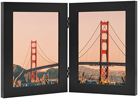 Рамка, 5x7 двојна рамка за сликарка со 2 фотографии со рамка, рамка за слика со стакло, рамо до рамка вертикална вертикална