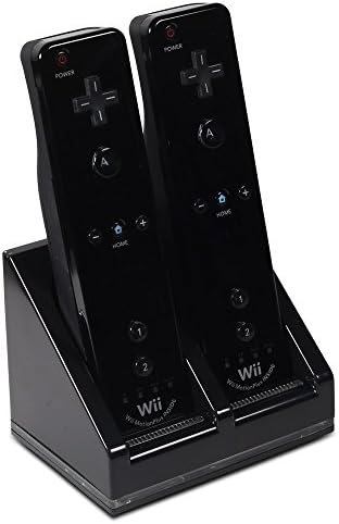 Kinvida Wii Dual полнење станица W/ 2 батерии за полнење и сина LED светло за Nintendo Wii & Wii U далечински контролер, адаптер за напојување со Wii