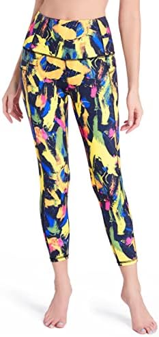 ДОП Довпод печатени јога панталони со висока фитнес на половината плус големина на тренингот хеланки Томи Контрола Каприс за жени