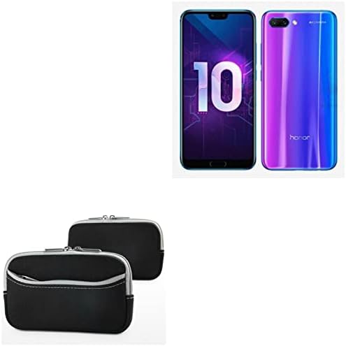 Case Boxwave Case for Huawei Honor 10 - Softsuit со џеб, мека торбичка Неопрена покриена ракав патент џеб за huawei чест 10 - џет црна со сива
