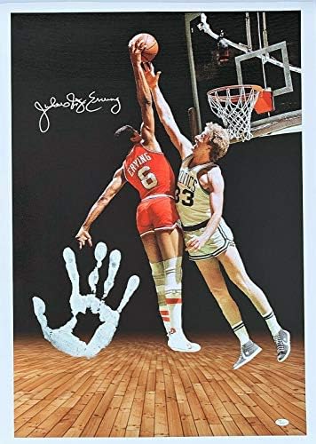 Julius Dr. J Erving Hand Print Untretched 20x36 Canvas потпишано JSA Z65911 - Автограмирана НБА уметност