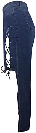 Lariau фармерки за жени со висока половината тенок опсег микро копчиња со потресени панталони панталони панталони панталони панталони