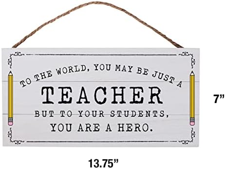 Вуден знак на наставници во светот 13,75 x 7 Рустикално дрвен штица за украси во училница