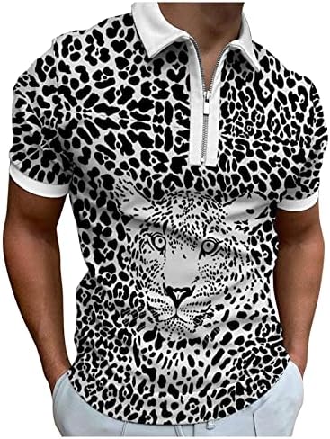 Bmisegm летни маици за мажи мажи пролетни летни модни кошули патент лапел леопард печатена кошула кратки концертни маици