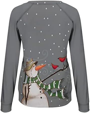 Xiaojmake Божиќни жени врвови симпатични кошули за печатење на снежен човек, облечени со долги ракави, лабава маичка за џемпери, пулвер