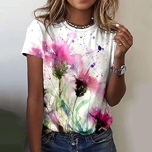 Краток ракав 2023 облека модна екипаж памучна графичка блуза маица за девојки есен лето врвен поранешен поранешен