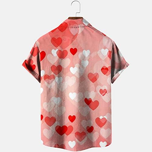 3D Love Heart Graphic кошули за мажи со краток ракав плус големина на врвови мажи лето лабава вклопена обична кошула за Денот на вineубените