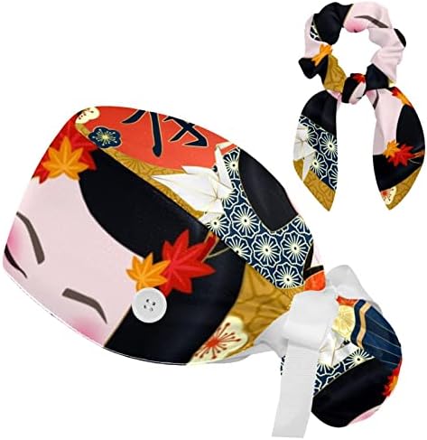 Јапонска гејша кран цреша Цвеќиња Хируршко капа со копчиња/лак за коса за долга коса