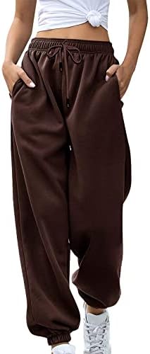Lcepcy со висока половината летни џогерни панталони за жени лабави обични салон за џемпери удобни цврсти бои со џебови со џебови