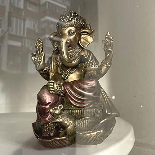 Orора Ганеш Статуа Слонот Буда седеше на лотос пиедестал Господ благослов дома декор хинду бог колекционерски антички бронзено
