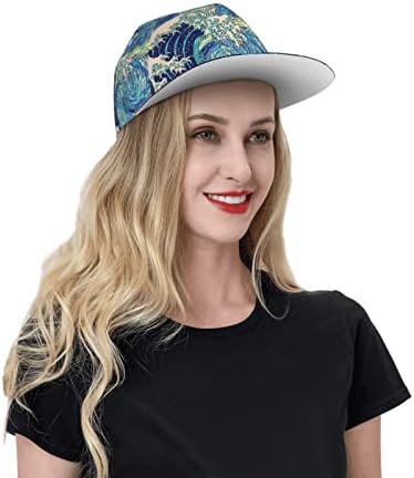 Unisex Flatbrim Snapback Cap Wave Canagawa Starry Night Adults Trucker Hat Прилагодливо бејзбол капа црно
